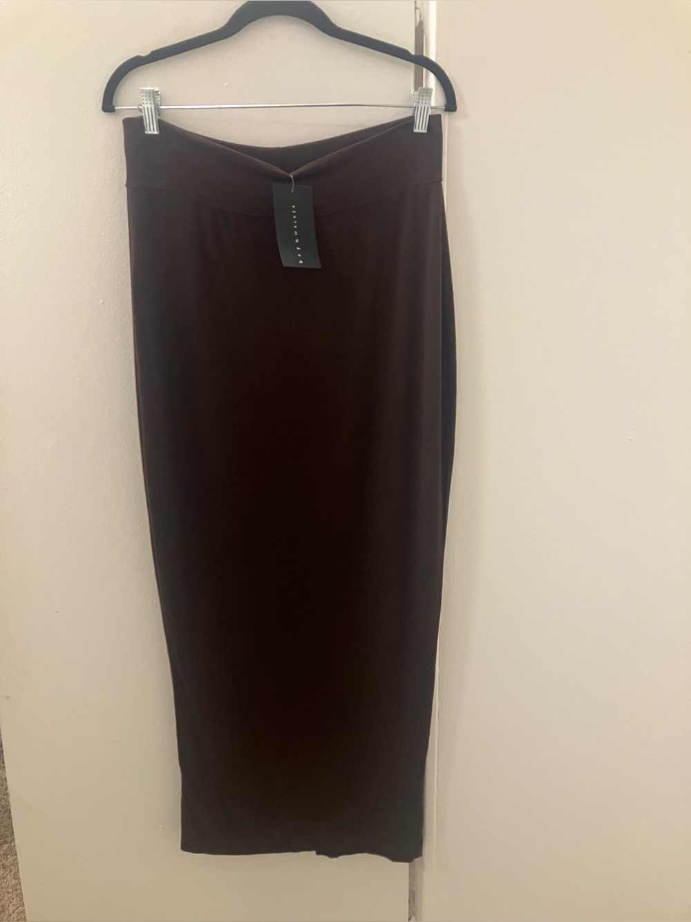 NWT Bryn Walker Dark Brown Jersey Smooth Knit Long Maxi Straight Skirt Sz S USA.